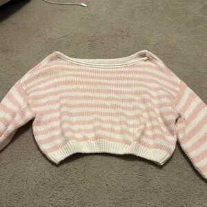 Hollister Off-the-Shoulder Pink and White Sweater
